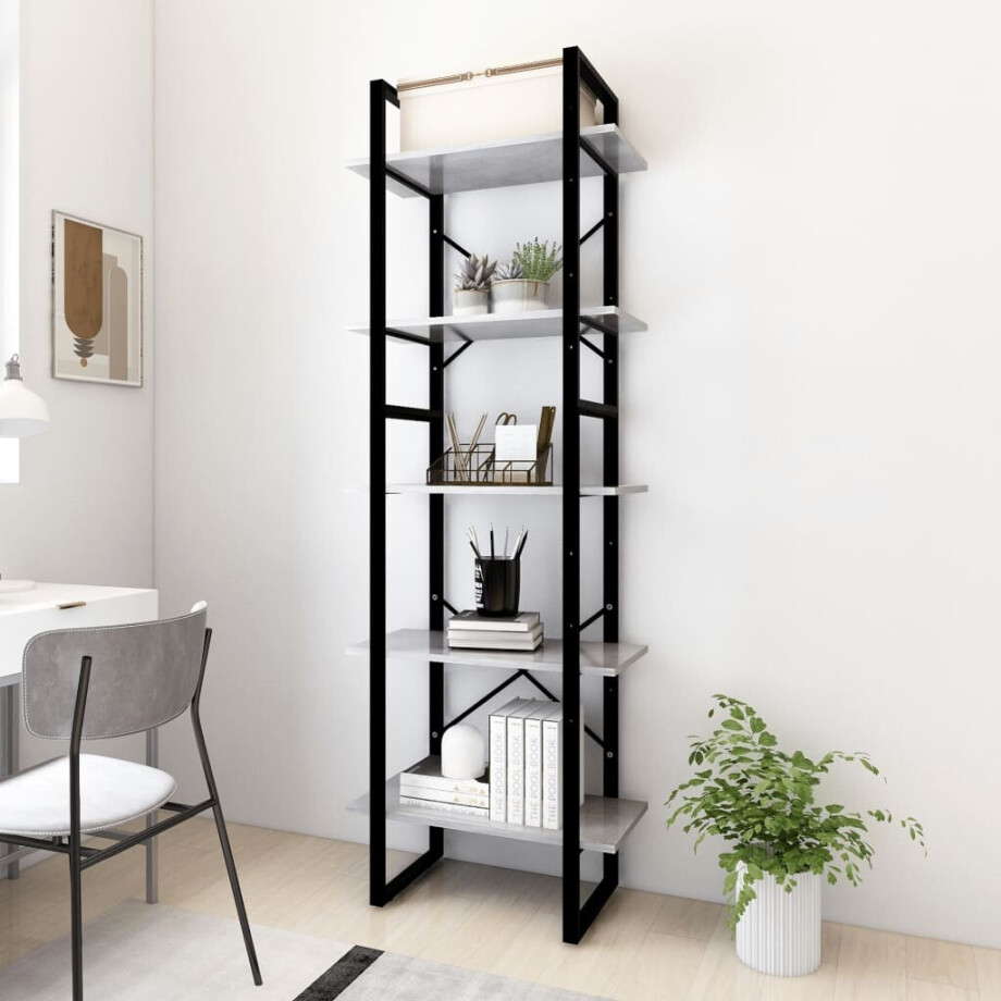 vidaXL Boekenkast met 5 schappen 60x30x175 cm bewerkt hout betongrijs afbeelding 1