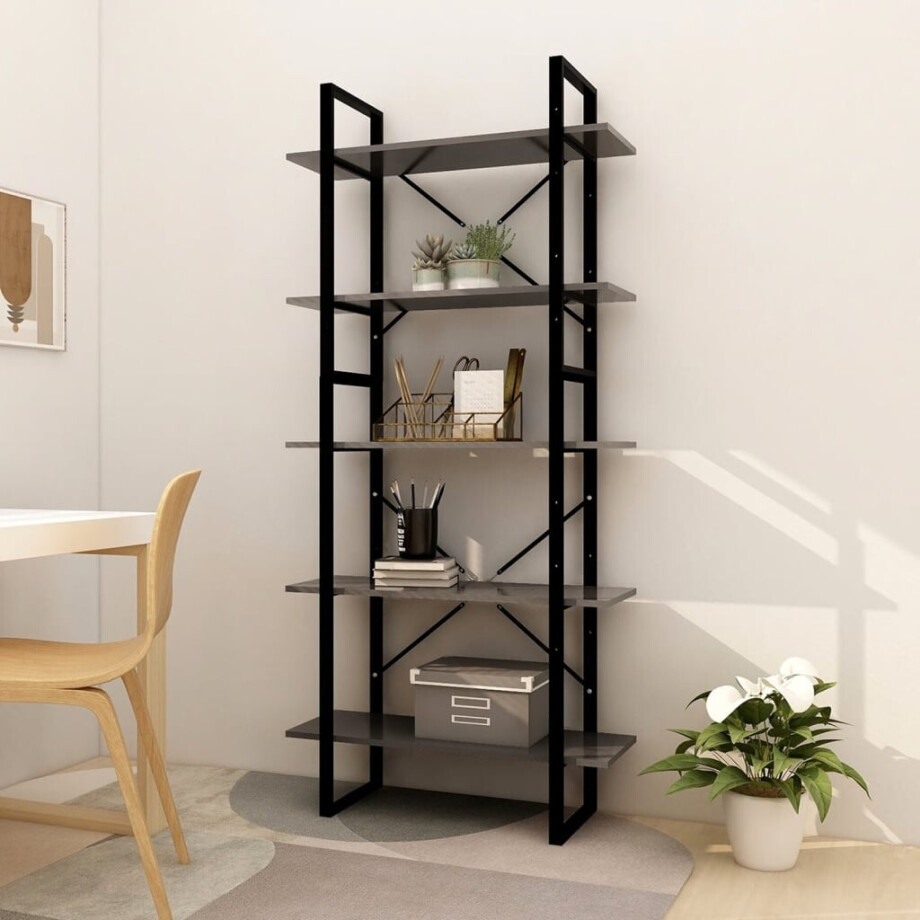 vidaXL Boekenkast met 5 schappen 80x30x175 cm bewerkt hout grijs vidaXL Boekenkast met 5 schappen 80x30x175 cm bewerkt hout grijs afbeelding 1
