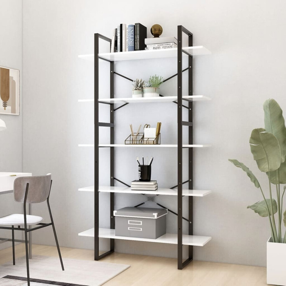 vidaXL Boekenkast met 5 schappen 100x30x175 cm bewerkt hout wit afbeelding 1