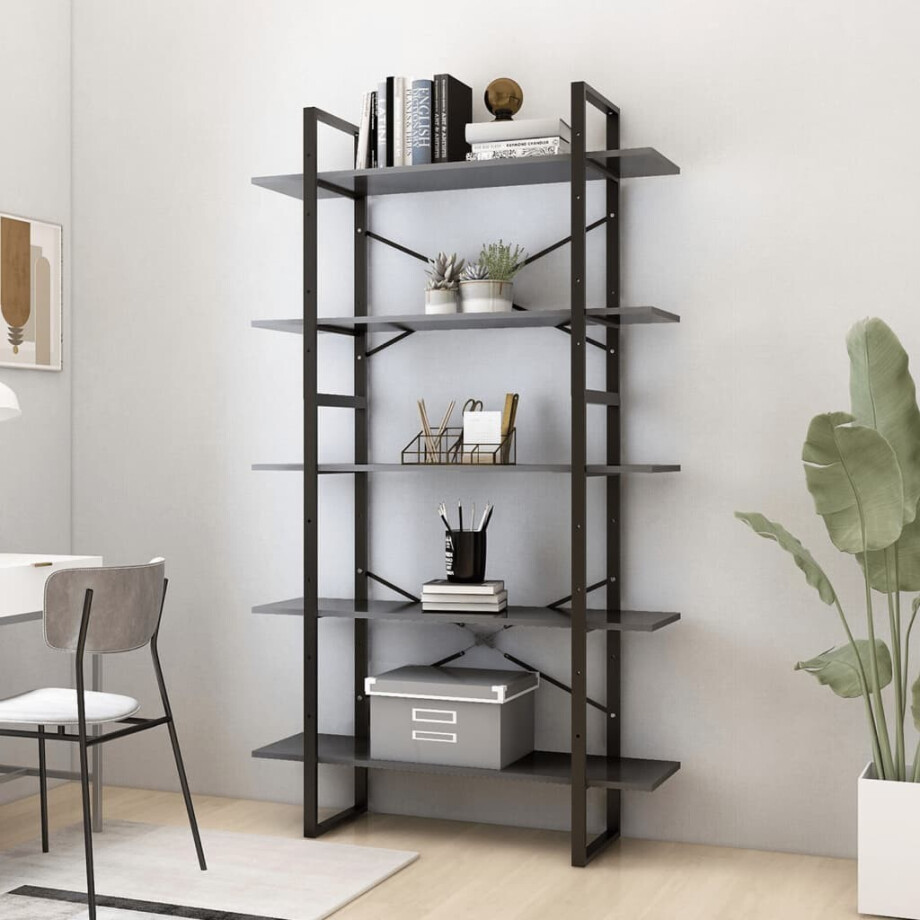 vidaXL Boekenkast met 5 schappen 100x30x175 cm bewerkt hout grijs afbeelding 1