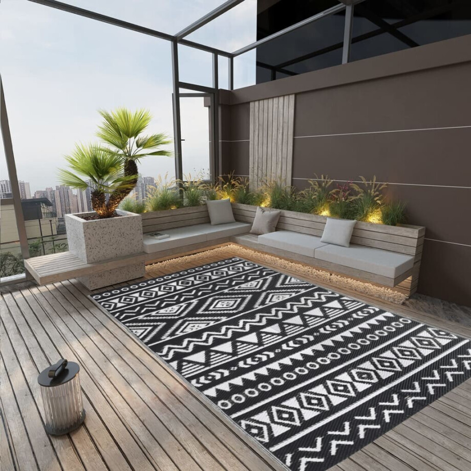vidaXL Buitenkleed ARAKIL 190x290 cm polypropeen zwart afbeelding 1