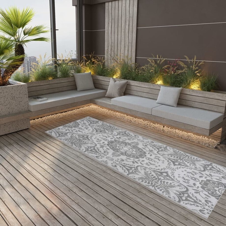 vidaXL Buitenkleed ARAKIL 80x250 cm polypropeen lichtgrijs afbeelding 1
