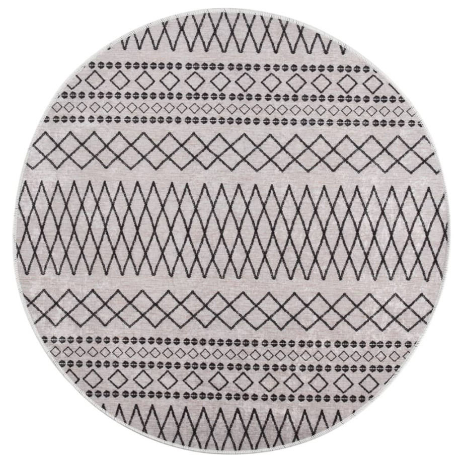 vidaXL Vloerkleed wasbaar anti-slip ø120 cm zwart en wit afbeelding 1