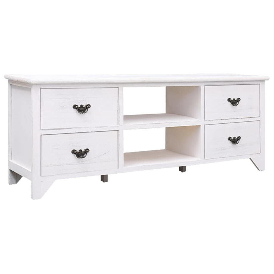 vidaXL Tv-meubel 108x30x40 cm massief paulowniahout antiekwit afbeelding 1
