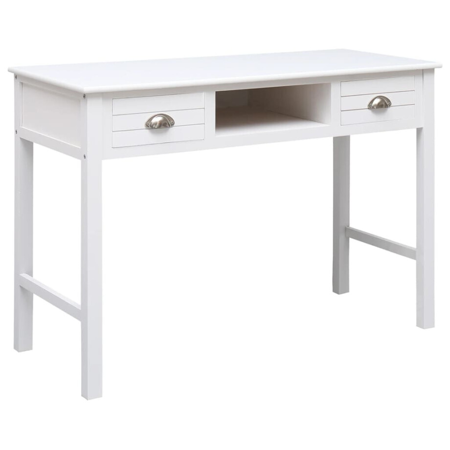 vidaXL Bureau 108x45x76 cm massief paulowniahout wit vidaXL Bureau 108x45x76 cm massief paulowniahout wit afbeelding 1
