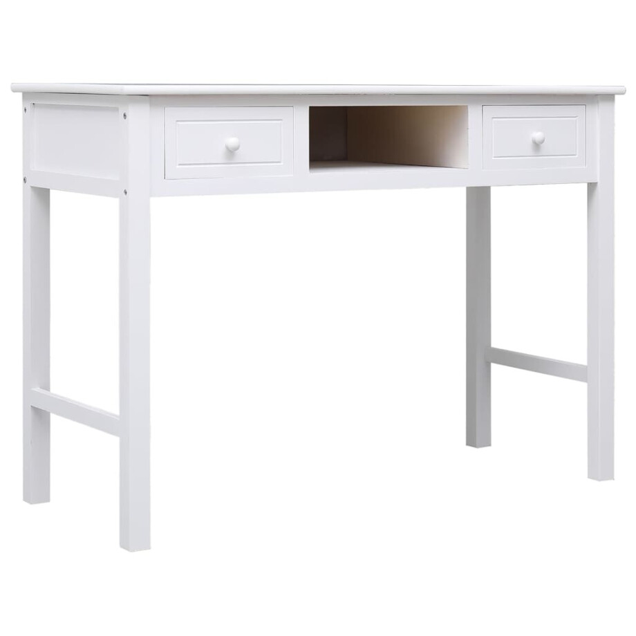vidaXL Bureau 108x45x76 cm massief paulowniahout wit vidaXL Bureau 108x45x76 cm massief paulowniahout wit afbeelding 1