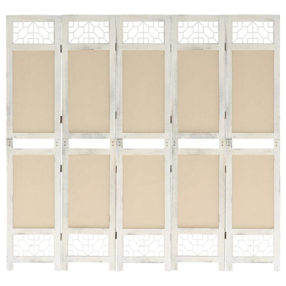 vidaXL Kamerscherm met 5 panelen 175x165 cm stof crèmekleurig afbeelding 1
