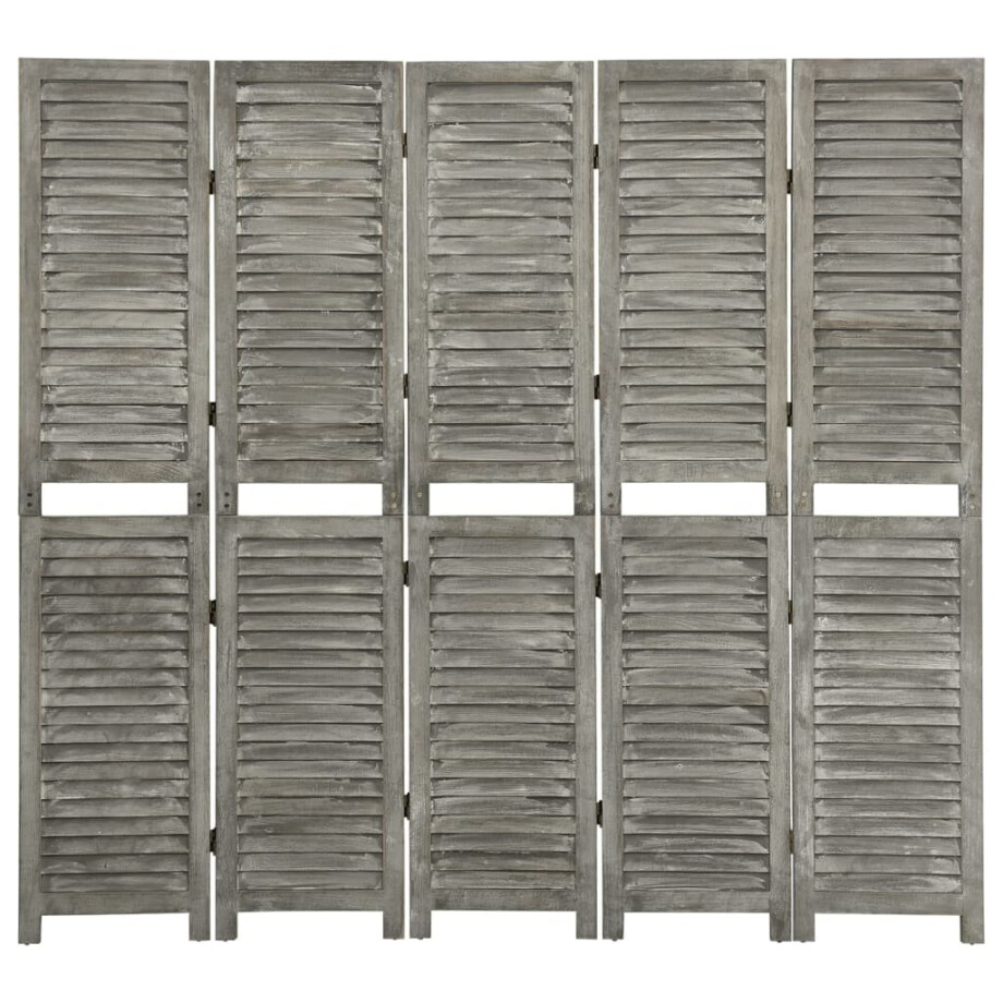 vidaXL Kamerscherm met 5 panelen 179x166 cm massief hout grijs afbeelding 1