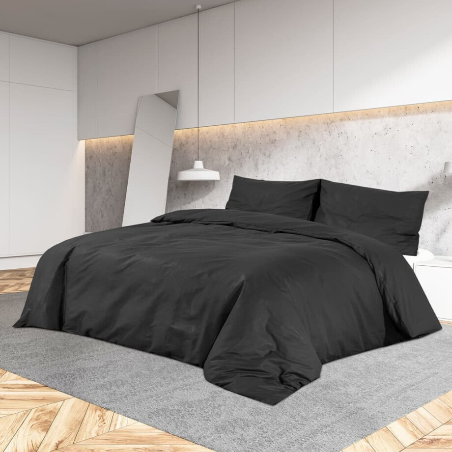 vidaXL Dekbedovertrekset 140x200 cm katoen zwart afbeelding 1