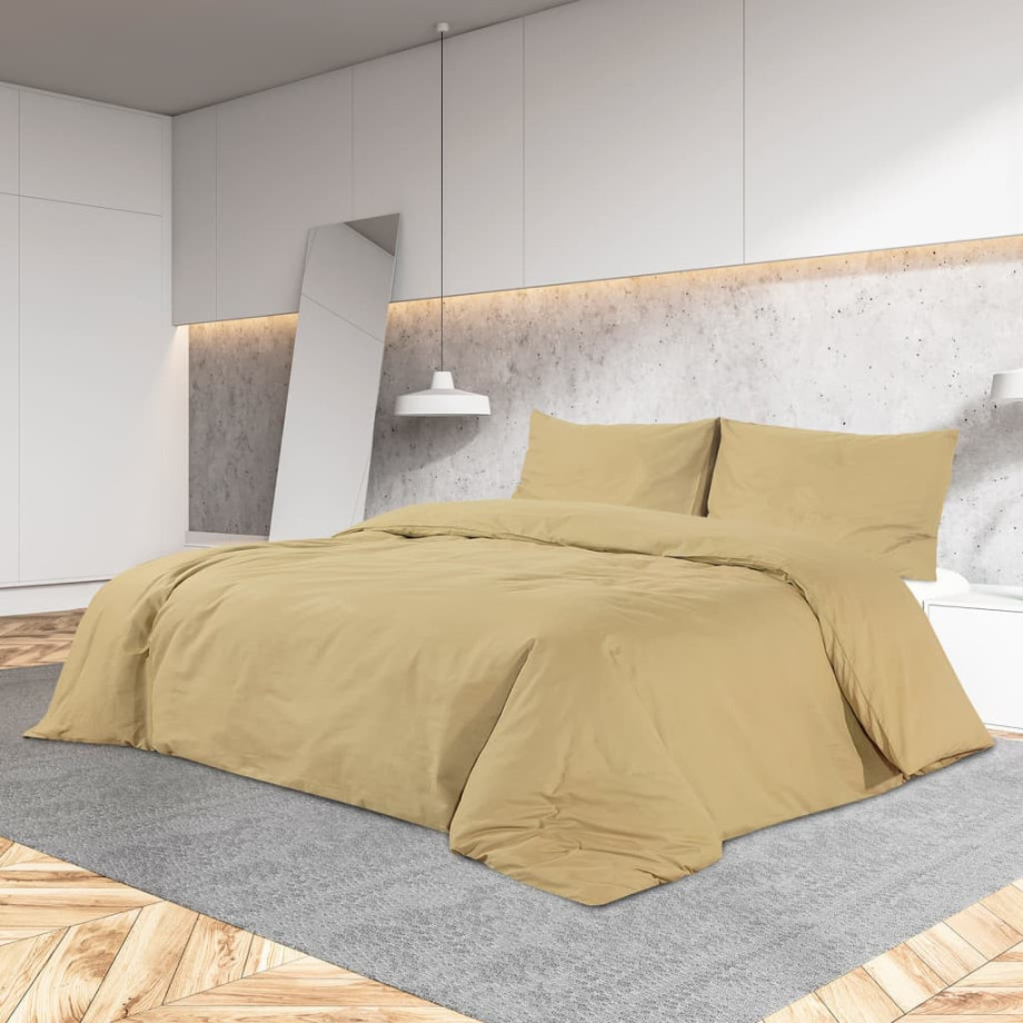 vidaXL Dekbedovertrekset 140x200 cm katoen taupe afbeelding 1