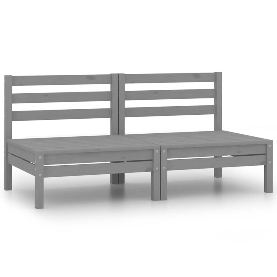 vidaXL Tuinmiddenbanken 2 st massief grenenhout grijs vidaXL Tuinmiddenbanken 2 st massief grenenhout grijs afbeelding 1