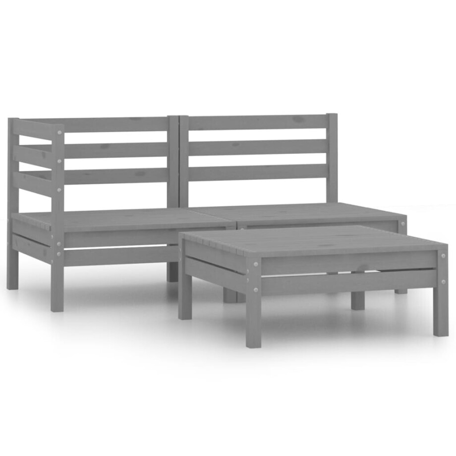 vidaXL 3-delige Loungeset massief grenenhout grijs afbeelding 1