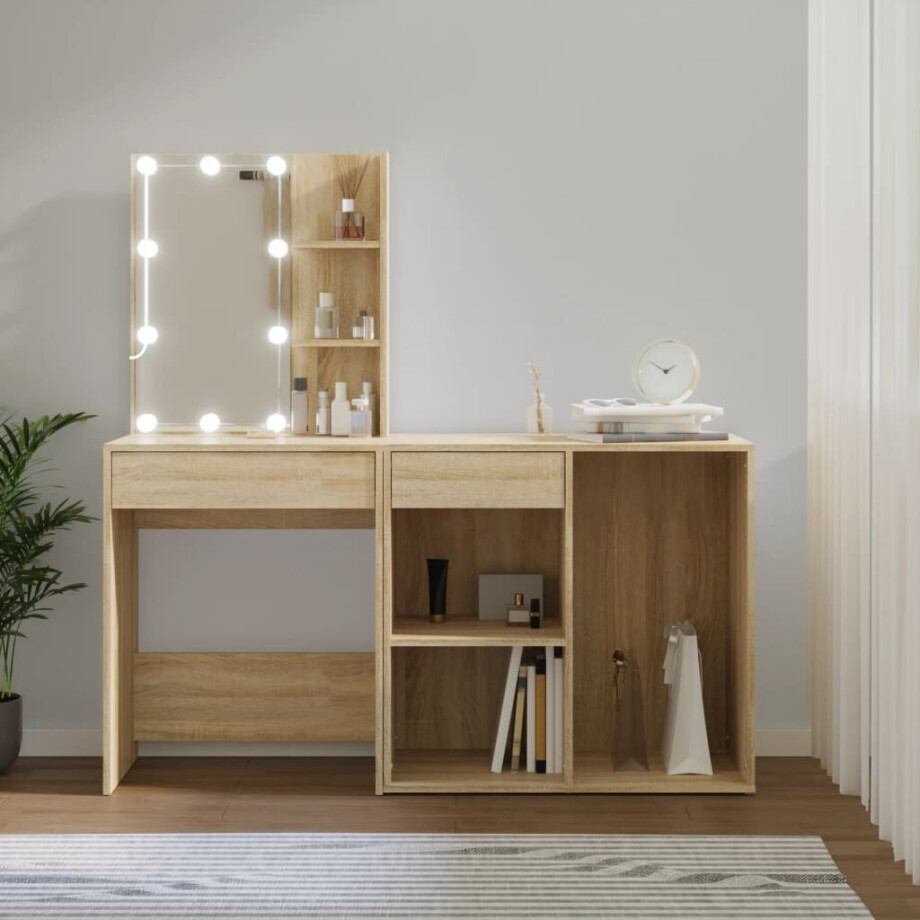 vidaXL Kaptafel met kastje en LED's bewerkt hout sonoma eikenkleurig afbeelding 1