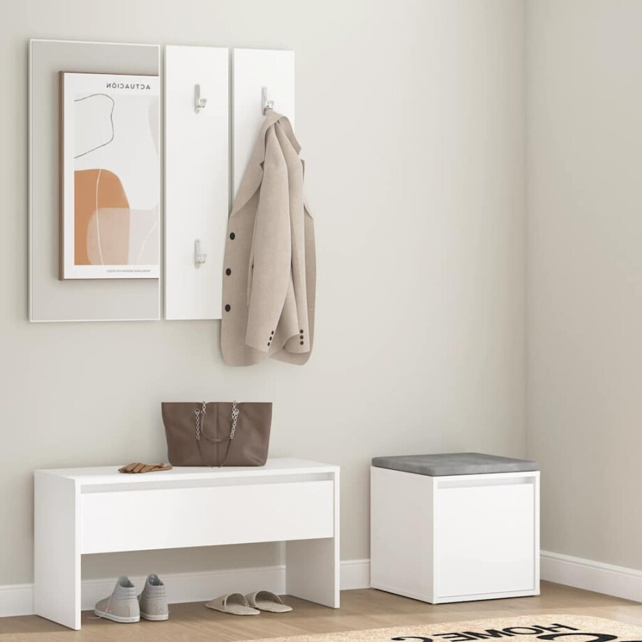 vidaXL Garderobe set bewerkt hout wit vidaXL Garderobe set bewerkt hout wit afbeelding 1