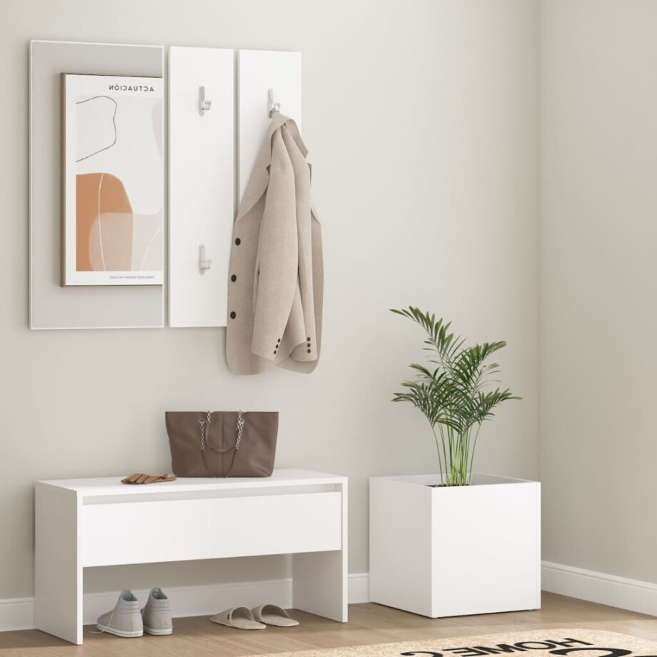 vidaXL Garderobe set bewerkt hout wit vidaXL Garderobe set bewerkt hout wit afbeelding 1