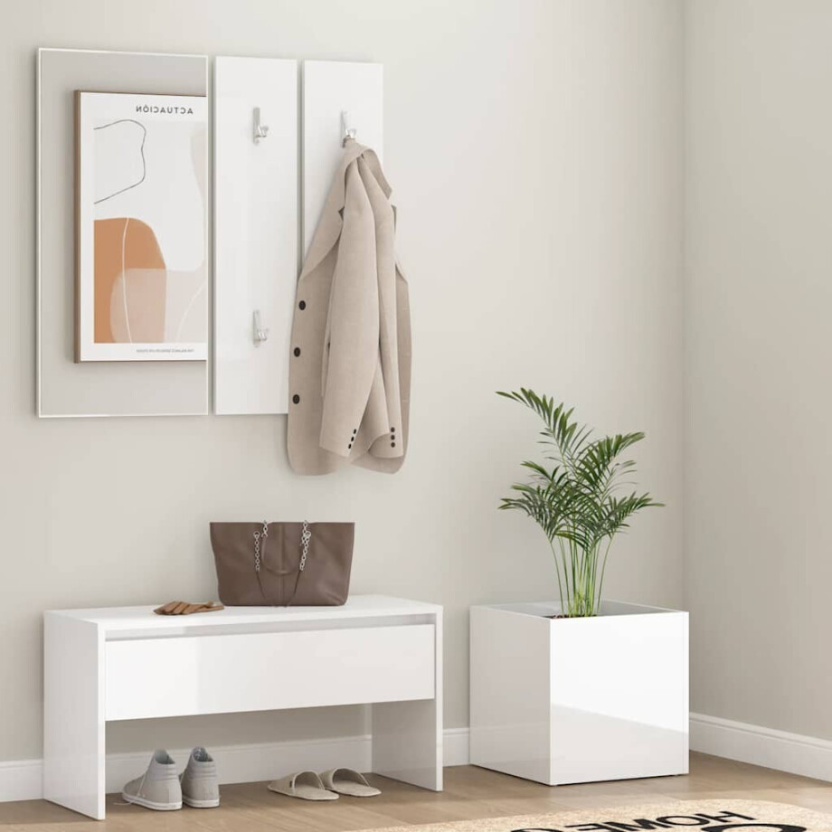 vidaXL Garderobe set bewerkt hout hoogglans wit vidaXL Garderobe set bewerkt hout hoogglans wit afbeelding 1