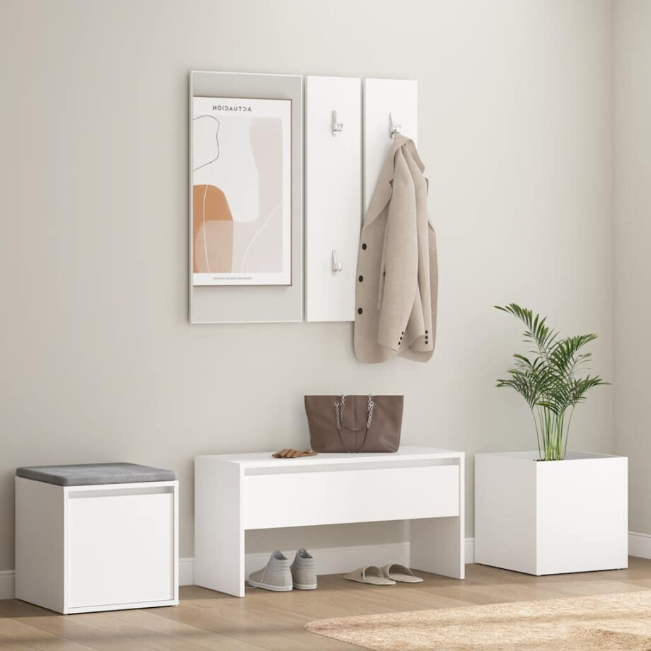 vidaXL Garderobe set bewerkt hout wit vidaXL Garderobe set bewerkt hout wit afbeelding 1