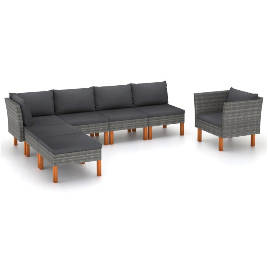 vidaXL 7-delige Loungeset poly rattan en eucalyptushout grijs vidaXL 7-delige Loungeset poly rattan en eucalyptushout grijs afbeelding 1