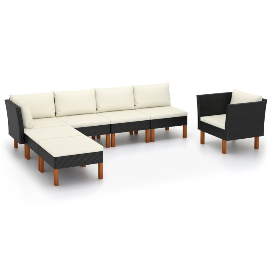 vidaXL 7-delige Loungeset poly rattan en eucalyptushout zwart afbeelding 1