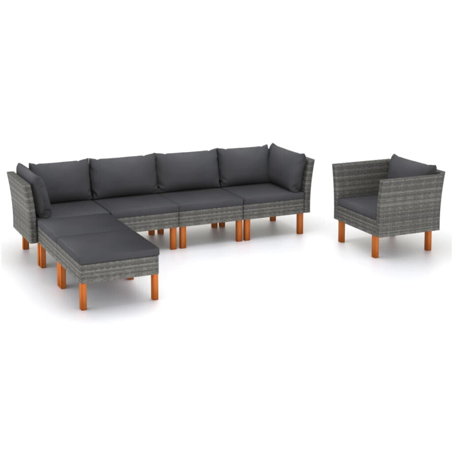 vidaXL 7-delige Loungeset poly rattan en eucalyptushout grijs vidaXL 7-delige Loungeset poly rattan en eucalyptushout grijs afbeelding 1