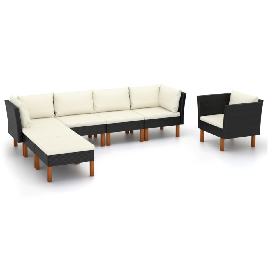 vidaXL 7-delige Loungeset poly rattan en eucalyptushout zwart afbeelding 1