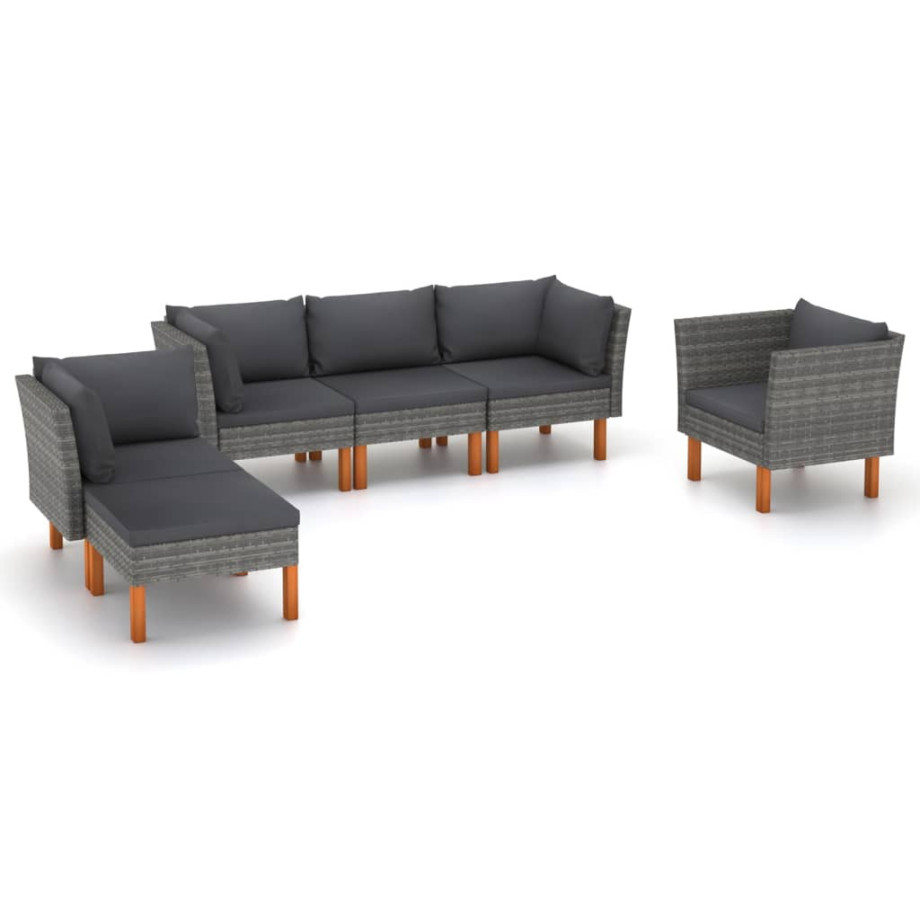 vidaXL 6-delige Loungeset poly rattan en eucalyptushout grijs afbeelding 1