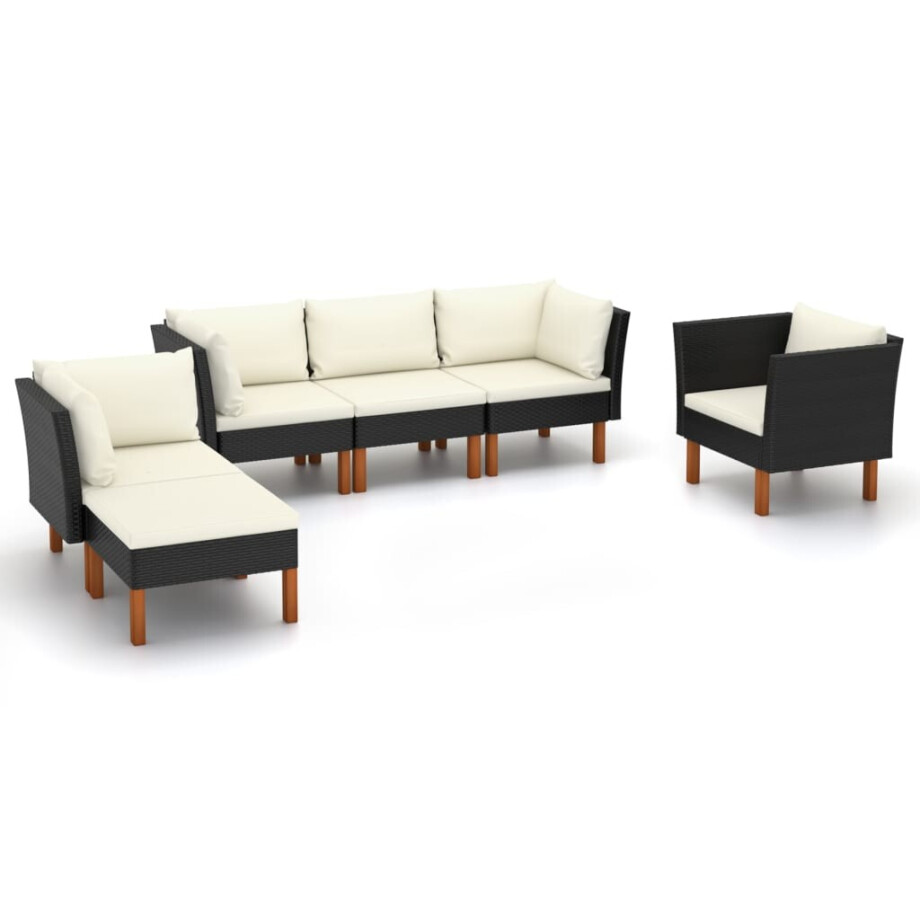 vidaXL 6-delige Loungeset poly rattan en eucalyptushout zwart afbeelding 1