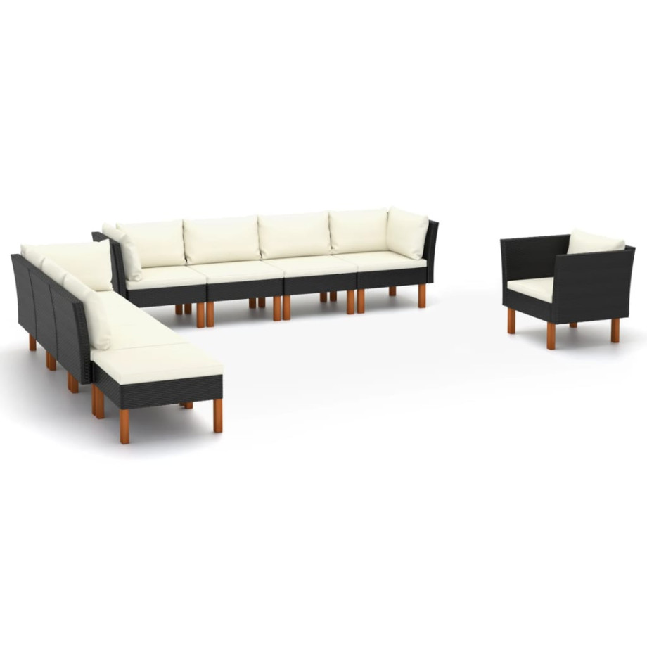 vidaXL 9-delige Loungeset poly rattan en eucalyptushout zwart afbeelding 1