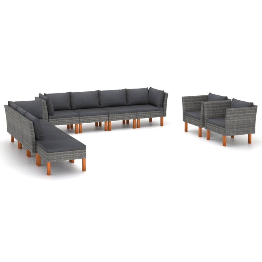 vidaXL 10-delige Loungeset poly rattan en eucalyptushout grijs afbeelding 1