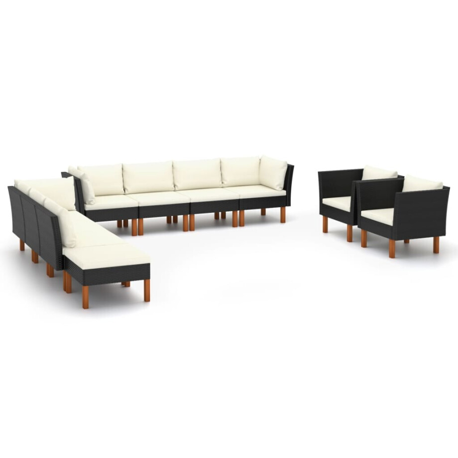 vidaXL 10-delige Loungeset poly rattan en eucalyptushout zwart afbeelding 1