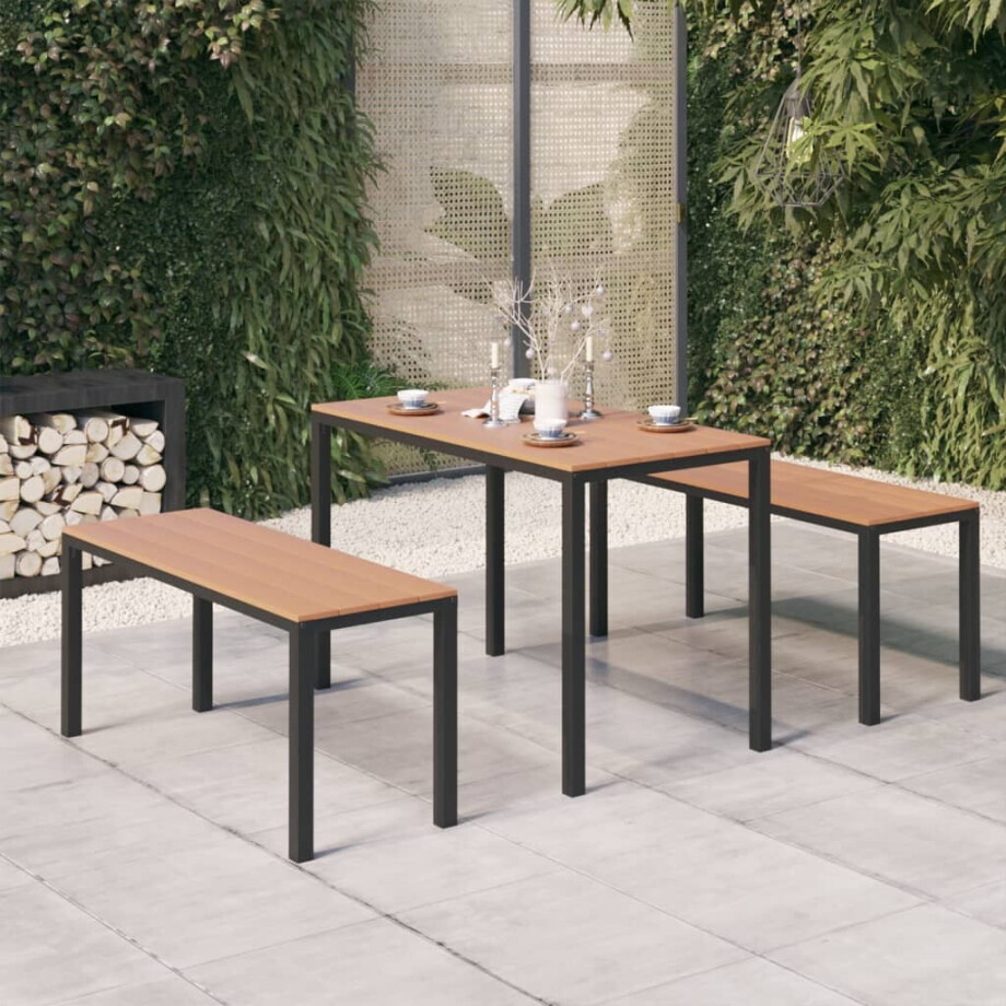 vidaXL 3-delige Tuinset staal en HKC bruin en zwart afbeelding 1