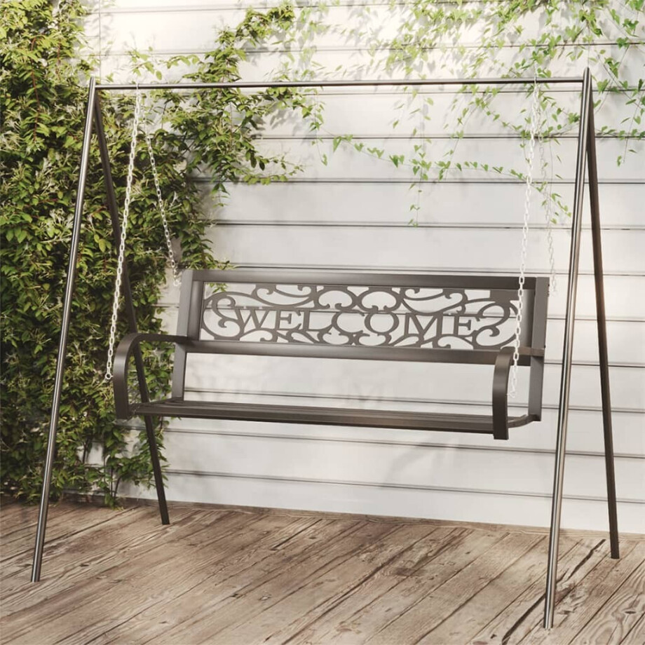 vidaXL Schommelbank 125 cm staal en kunststof zwart afbeelding 1