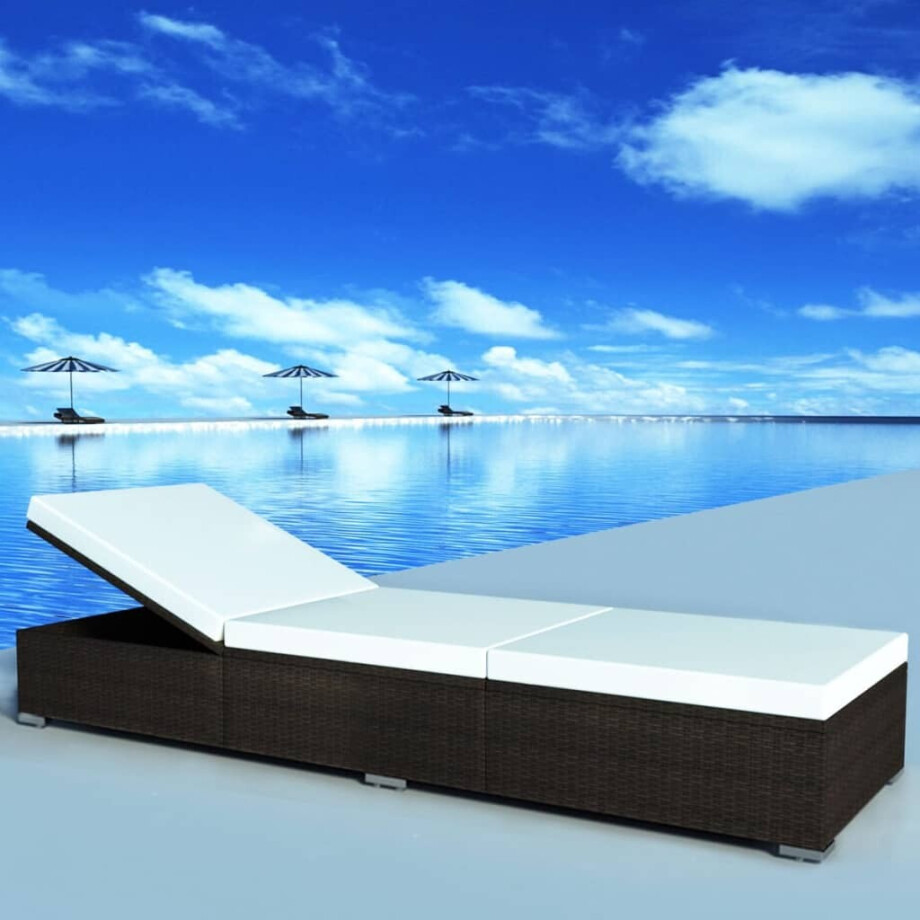 vidaXL Ligbed met crèmewit kussen poly rattan bruin afbeelding 1