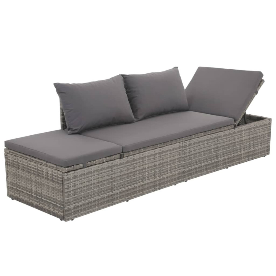 vidaXL Loungebed met ligkussen en kussens poly rattan grijs afbeelding 1