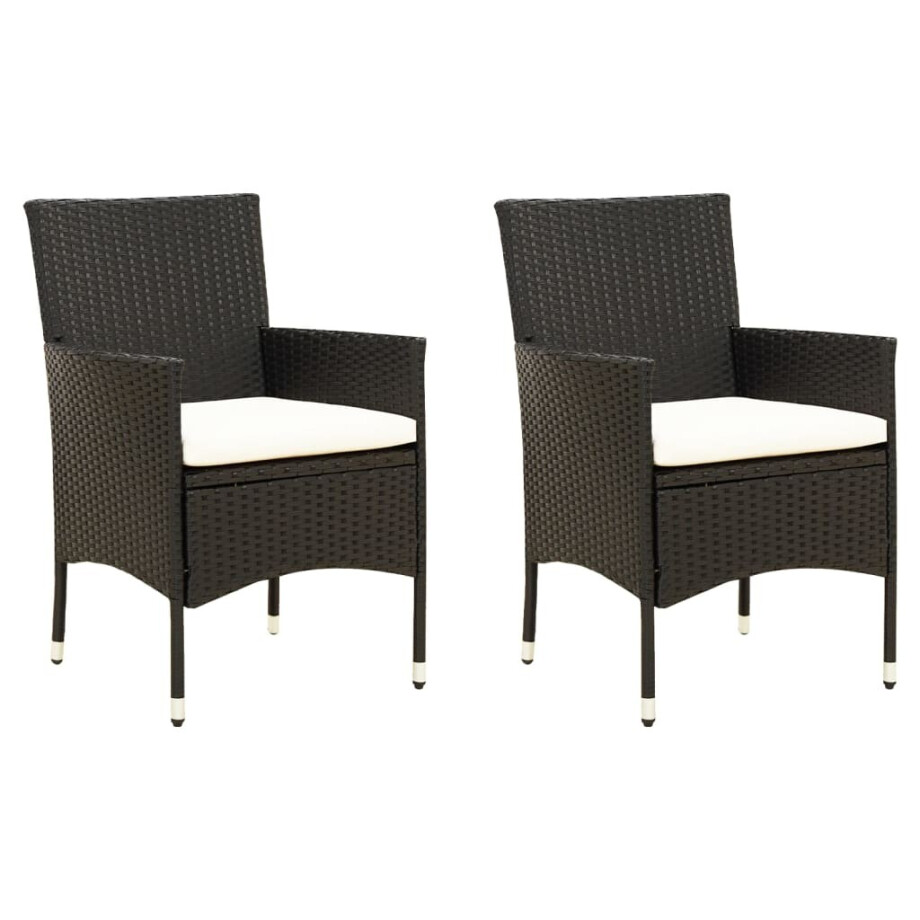 vidaXL Tuinstoelen 2 st met kussens poly rattan zwart afbeelding 1