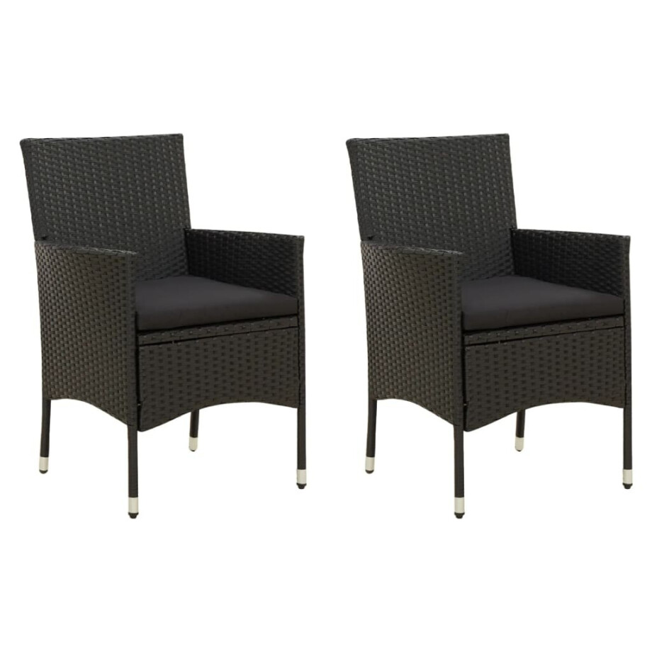 vidaXL Tuinstoelen 2 st met kussens poly rattan zwart afbeelding 1