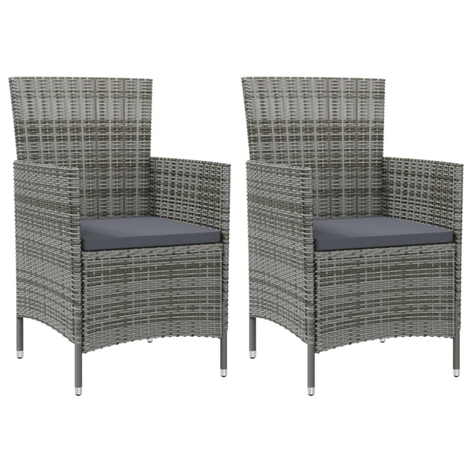 vidaXL Tuinstoelen 2 st met kussens poly rattan grijs afbeelding 1