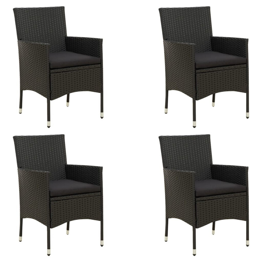 vidaXL Tuinstoelen 4 st met kussens poly rattan zwart afbeelding 1