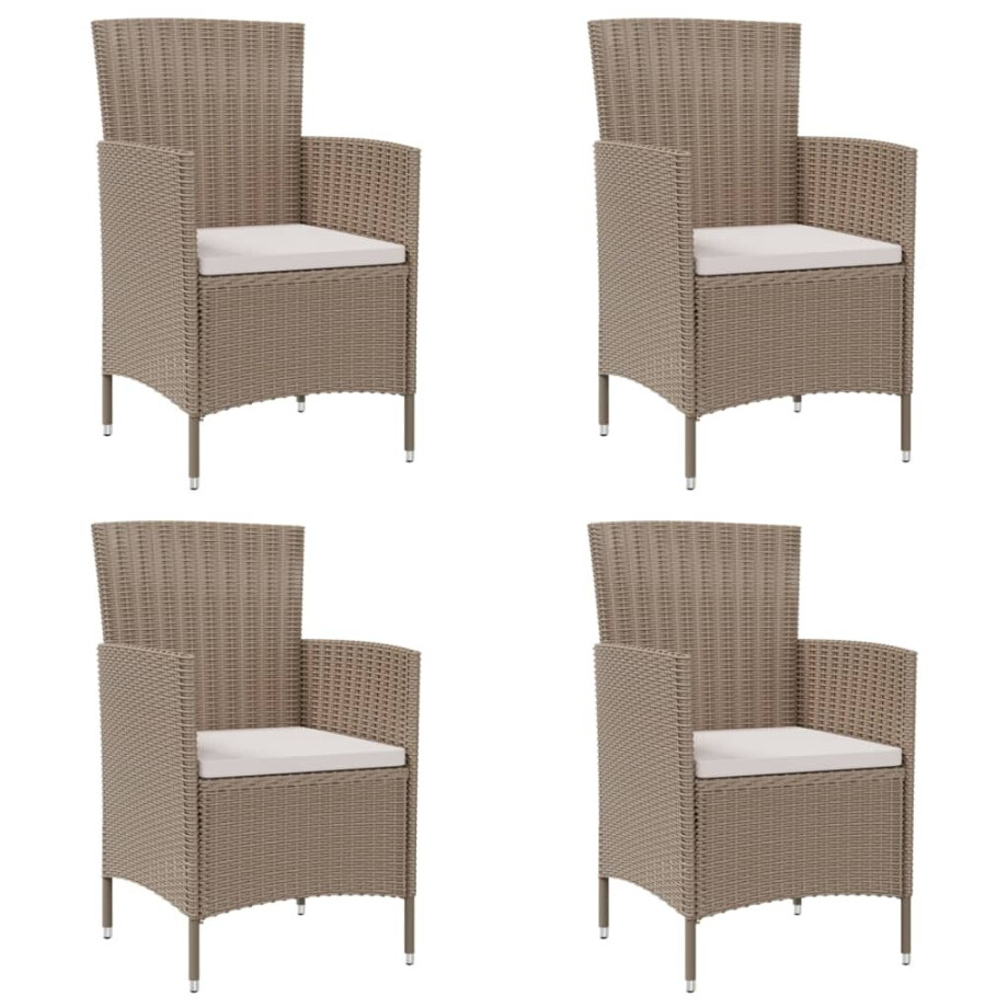 vidaXL Tuinstoelen 4 st met kussens poly rattan beige afbeelding 1