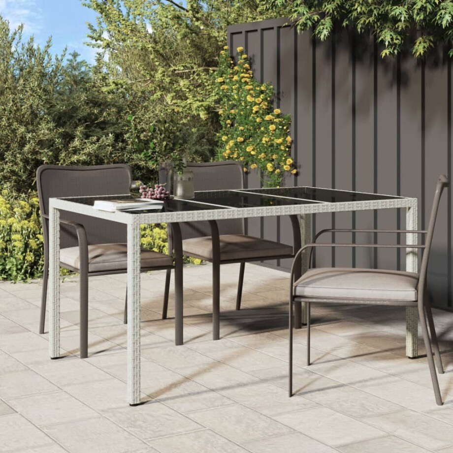 vidaXL Tuintafel 150x90x75 cm gehard glas en poly rattan wit afbeelding 1