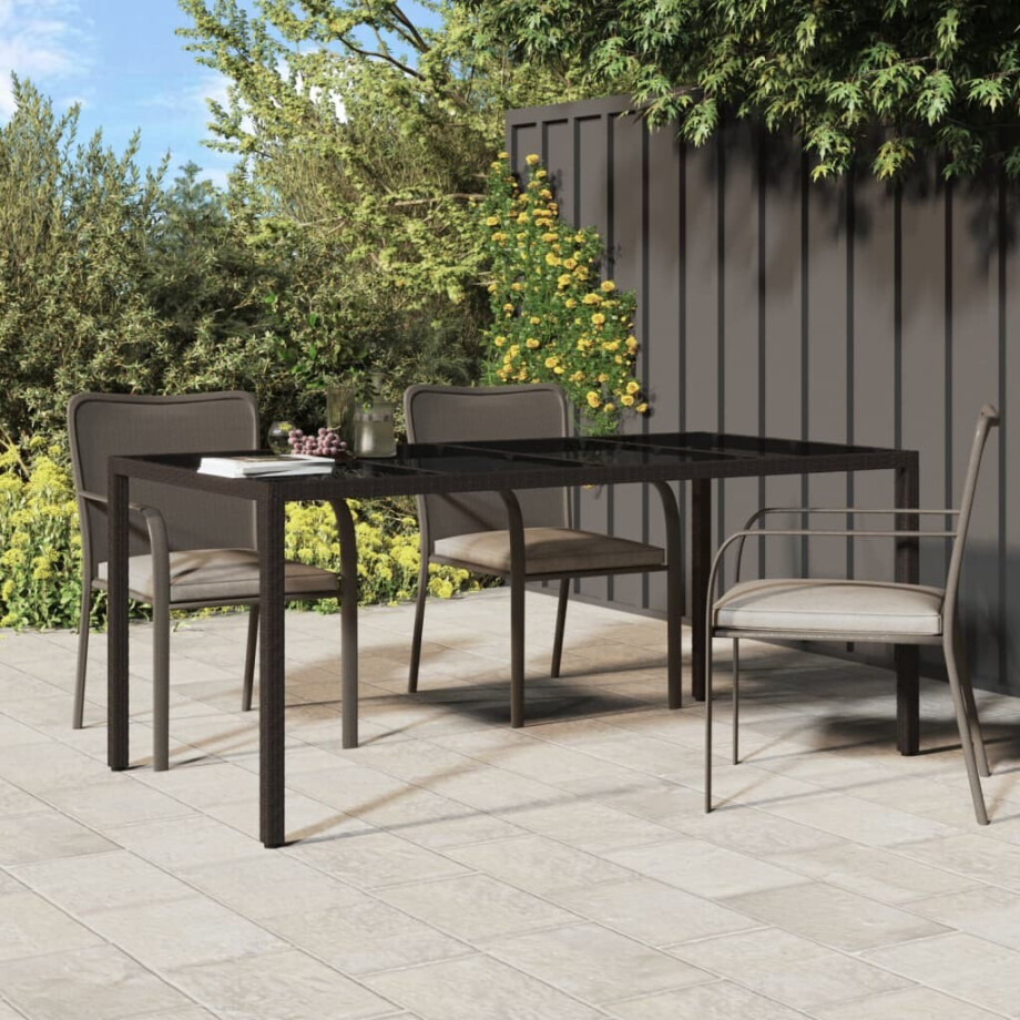 vidaXL Tuintafel 190x90x75 cm gehard glas en poly rattan bruin vidaXL Tuintafel 190x90x75 cm gehard glas en poly rattan bruin afbeelding 1