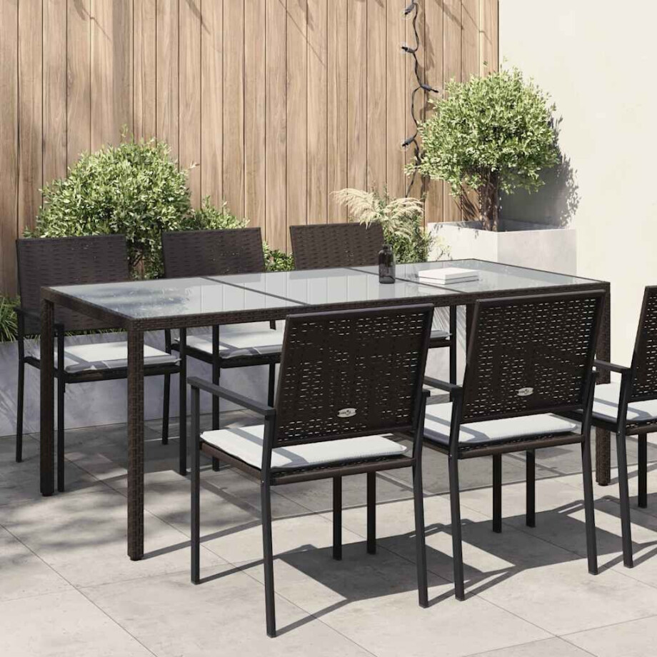 vidaXL Tuintafel 190x90x75 cm gehard glas en poly rattan bruin afbeelding 1