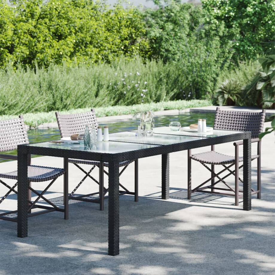 vidaXL Tuintafel 190x90x75 cm gehard glas en poly rattan black afbeelding 1