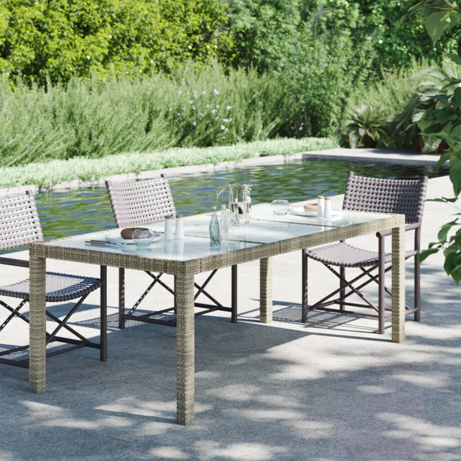 vidaXL Tuintafel 190x90x75 cm gehard glas en poly rattan grijs afbeelding 1