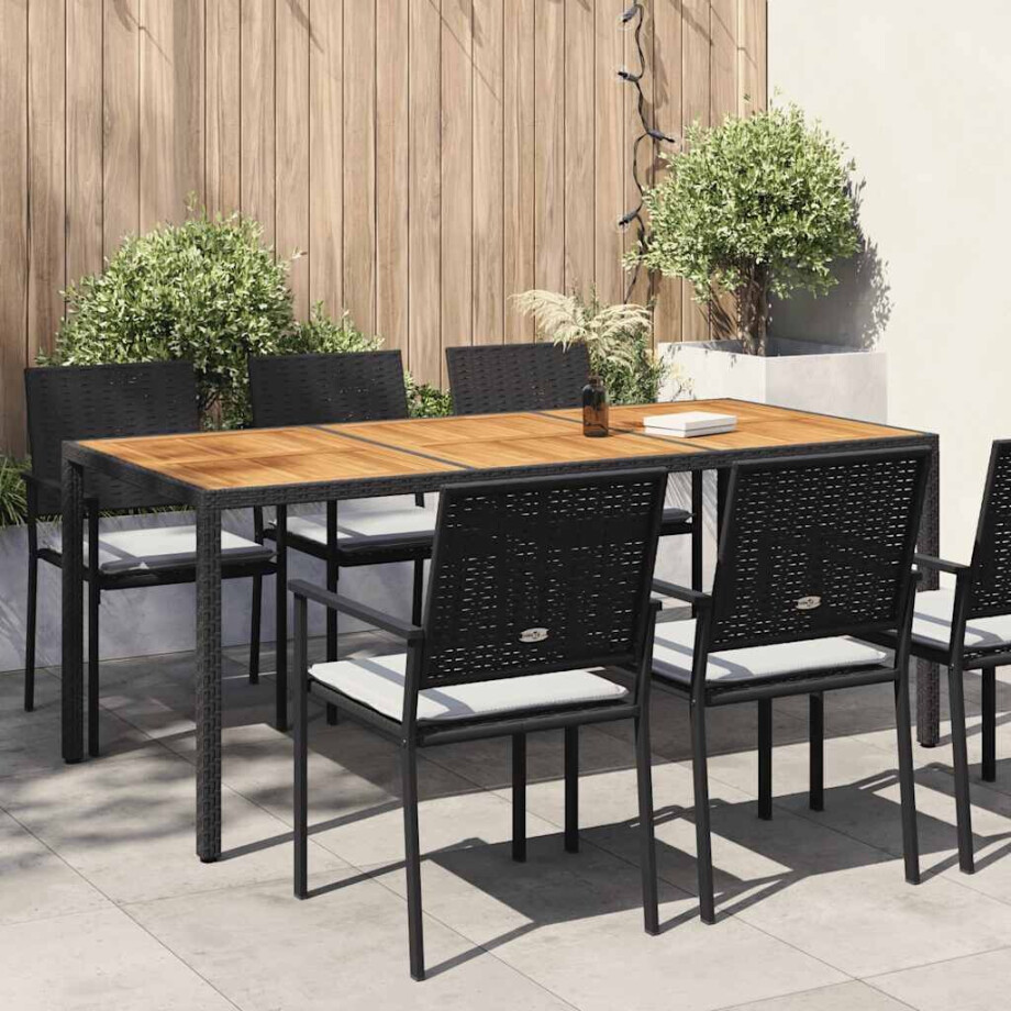 vidaXL Tuintafel 190x90x75 cm poly rattan en acaciahout zwart afbeelding 1