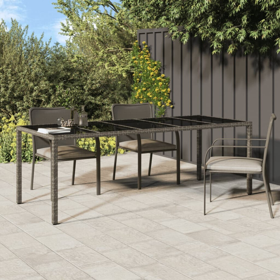 vidaXL Tuintafel 250x100x75 cm gehard glas en poly rattan grijs afbeelding 1