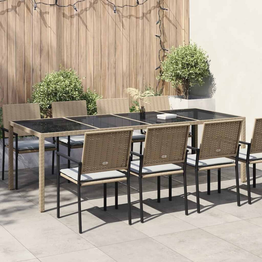 vidaXL Tuintafel 250x100x75 cm gehard glas en poly rattan beige vidaXL Tuintafel 250x100x75 cm gehard glas en poly rattan beige afbeelding 1