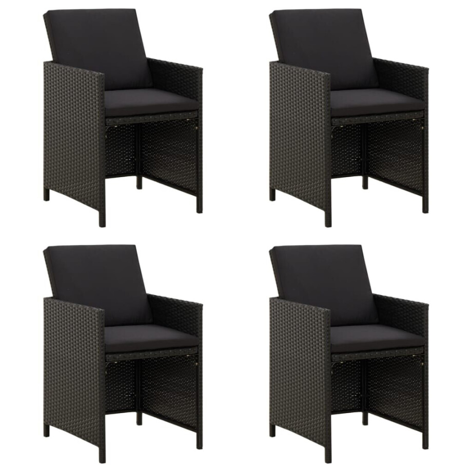 vidaXL Tuinstoelen 4 st met kussens poly rattan zwart afbeelding 1