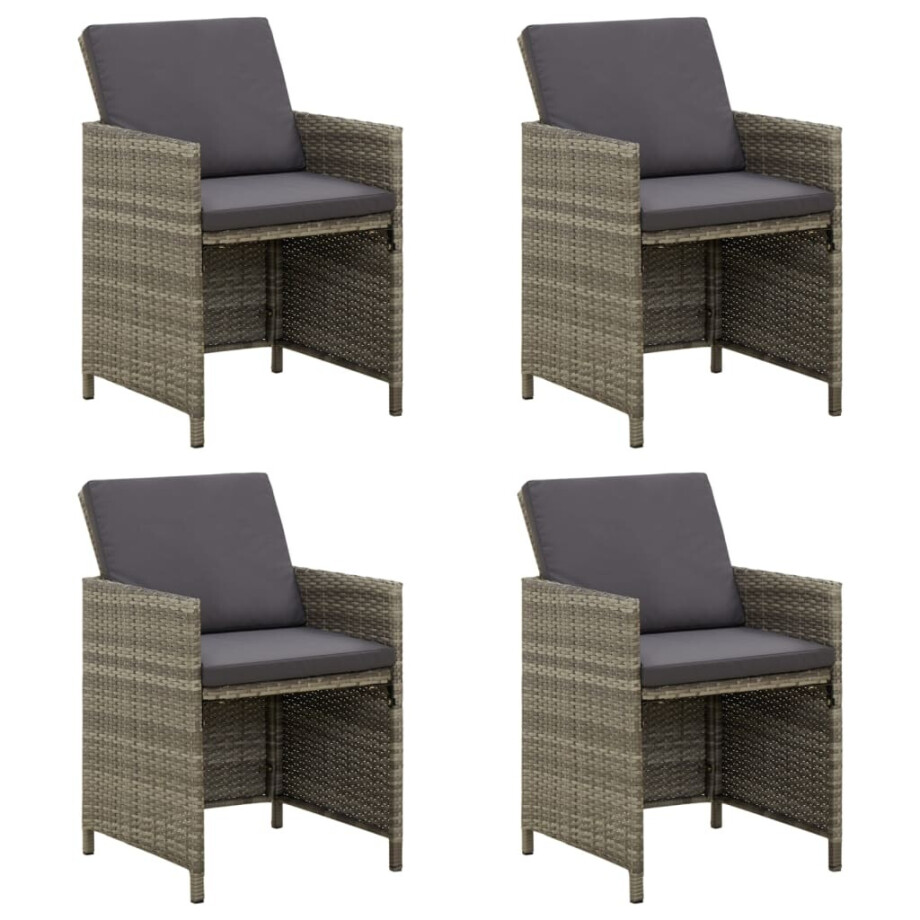 vidaXL Tuinstoelen 4 st met kussens poly rattan grijs afbeelding 1