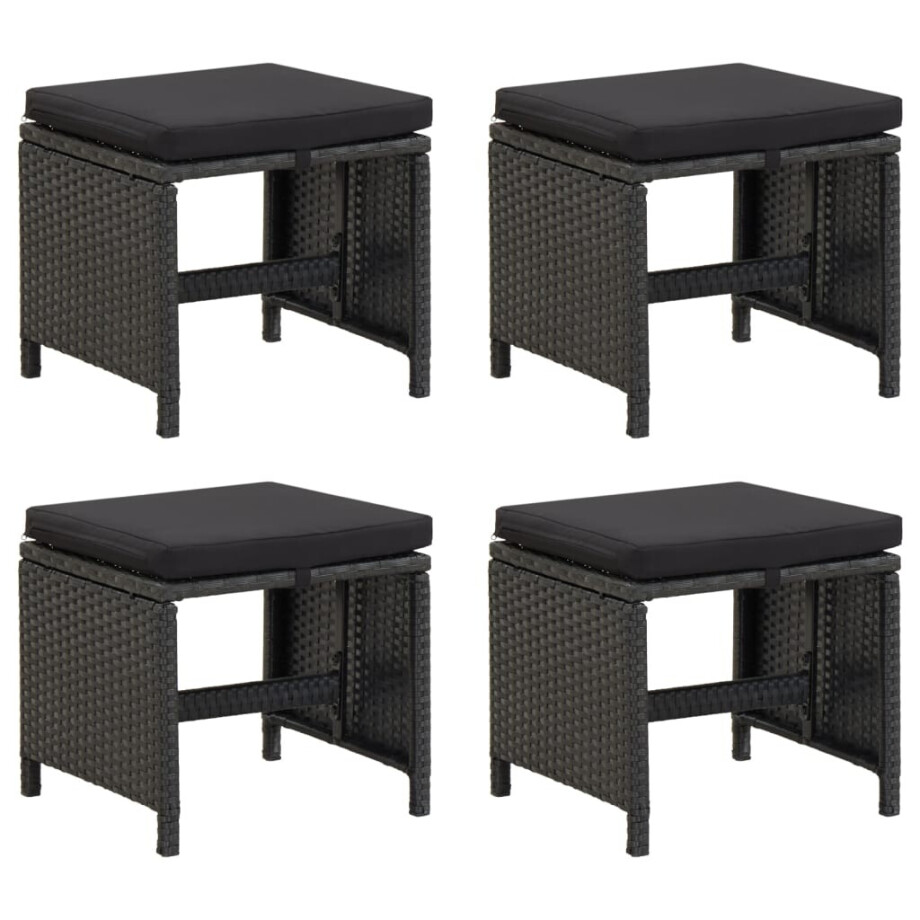 vidaXL Tuinkrukken 4 st met kussens poly rattan zwart afbeelding 1